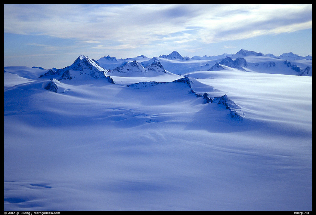 Aerial view of Harding icefield and Nunataks. Kenai Fjords  National Park, Alaska, USA.
