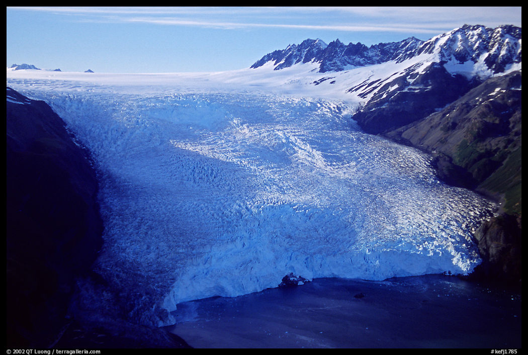 Aerial view of Aialik Glacier front. Kenai Fjords  National Park, Alaska, USA.