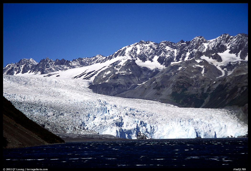 Tidewater glacier and mountains. Kenai Fjords  National Park, Alaska, USA.