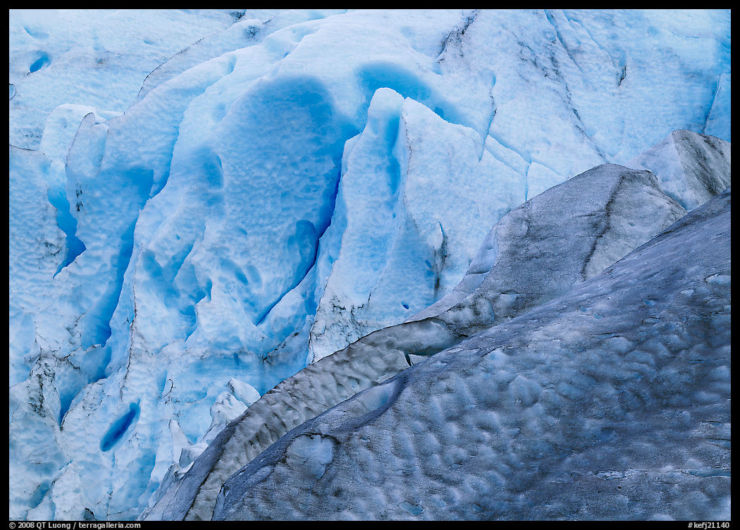 Grey and blue ice detail at the terminus of Exit Glacier. Kenai Fjords  National Park, Alaska, USA.
