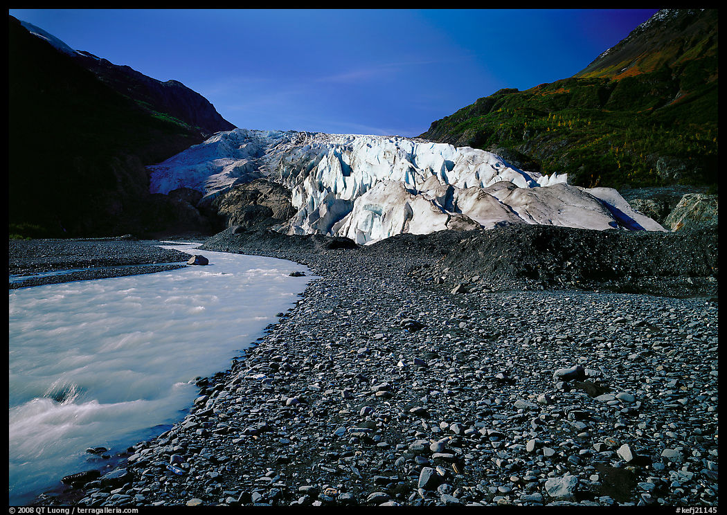 Exit Glacier front and glacial stream. Kenai Fjords  National Park, Alaska, USA.