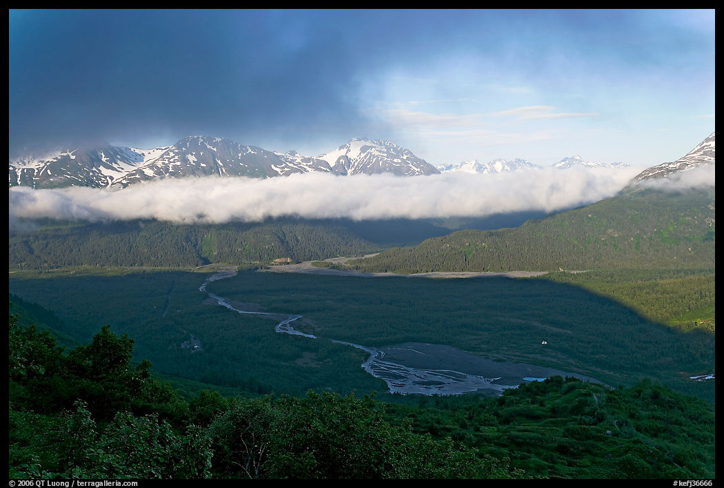 Outwash plain and Resurection Mountains, late afternoon. Kenai Fjords  National Park, Alaska, USA.