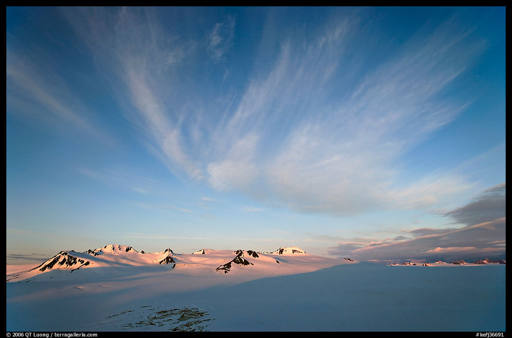 Harding Ice field and clouds, sunrise. Kenai Fjords  National Park, Alaska, USA.