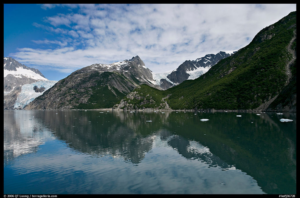 North side of fjord and reflections, Northwestern Fjord. Kenai Fjords  National Park, Alaska, USA.