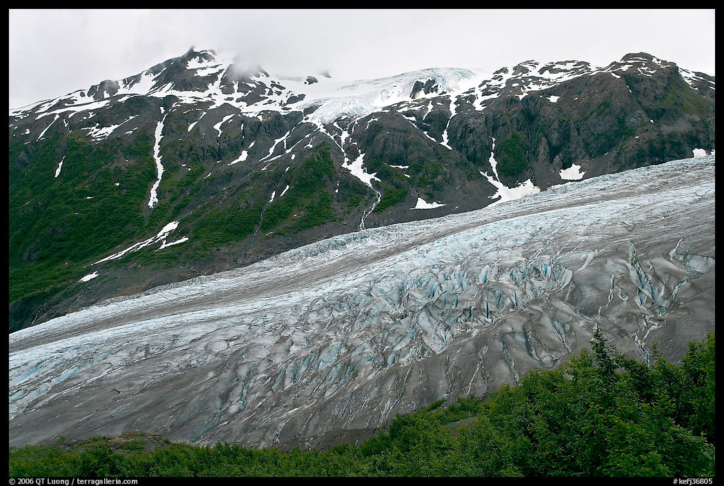 Exit glacier flowing down mountainside. Kenai Fjords  National Park, Alaska, USA.