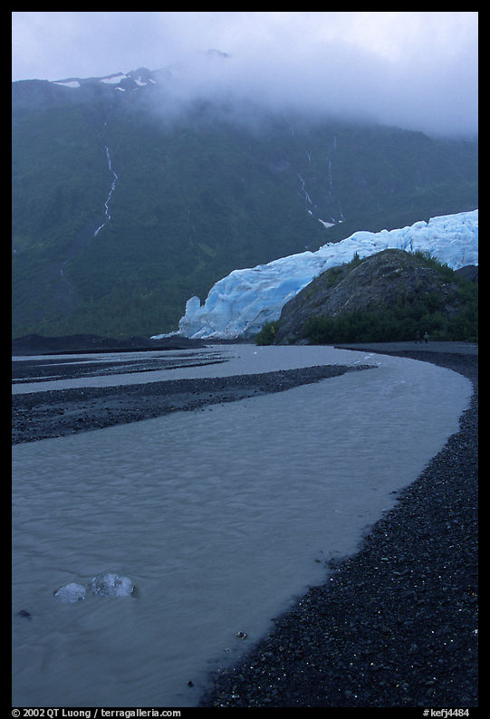 Exit Glacier and stream on glacial plain. Kenai Fjords  National Park, Alaska, USA.