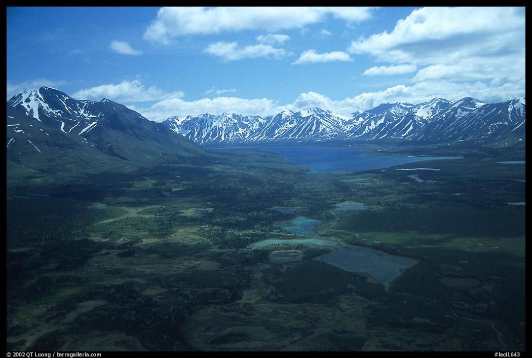 Aerial view of large valley with Twin Lakes. Lake Clark National Park, Alaska, USA.