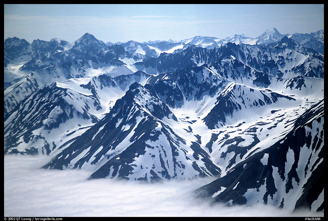 Aerial view of Chigmit Mountains. Lake Clark National Park, Alaska, USA.