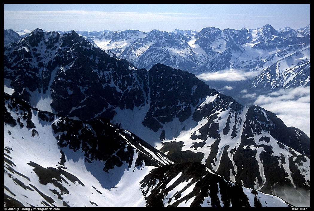 Aerial view of ridges, Chigmit Mountains. Lake Clark National Park, Alaska, USA.