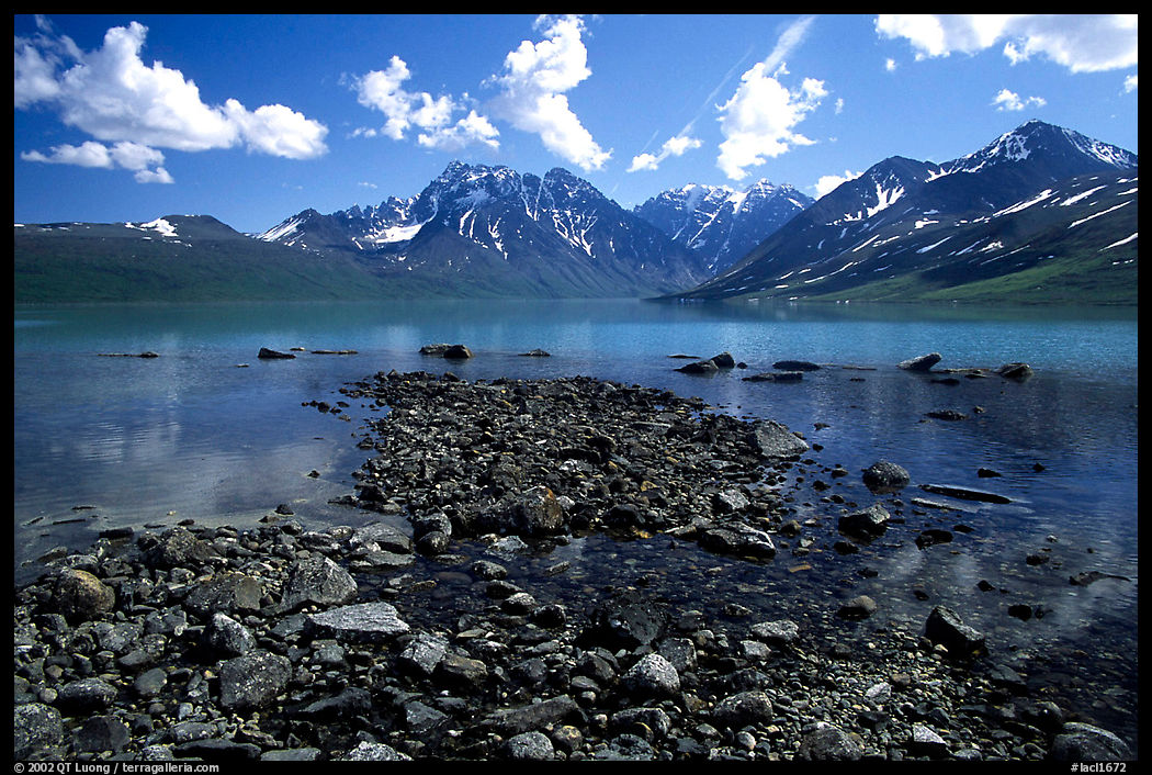 Telaquana Mountains above Turquoise Lake, from the middle of the lake. Lake Clark National Park, Alaska, USA.
