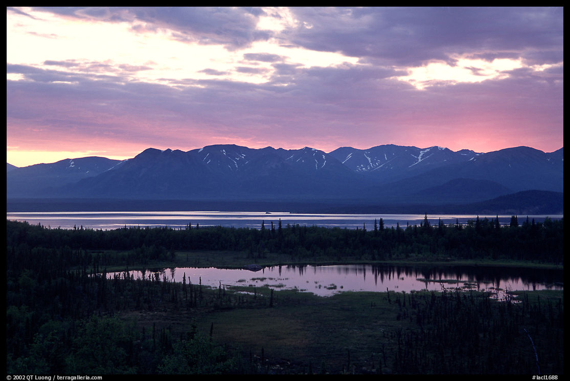 Lake Clark from the base of Tanalian mountain, sunset. Lake Clark National Park