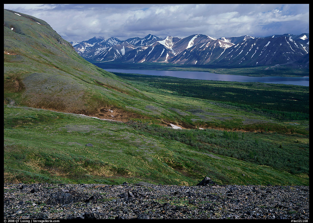 Tundra-covered hills and Twin Lakes. Lake Clark National Park