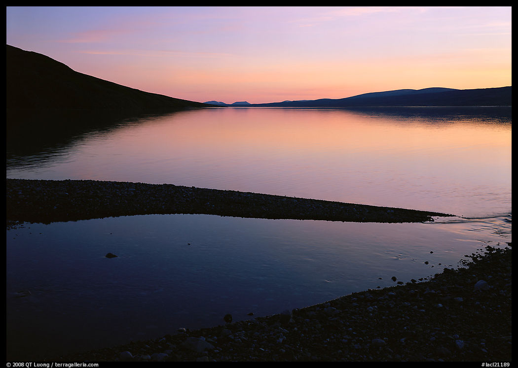 Turquoise Lake, midnight sunset. Lake Clark National Park, Alaska, USA.