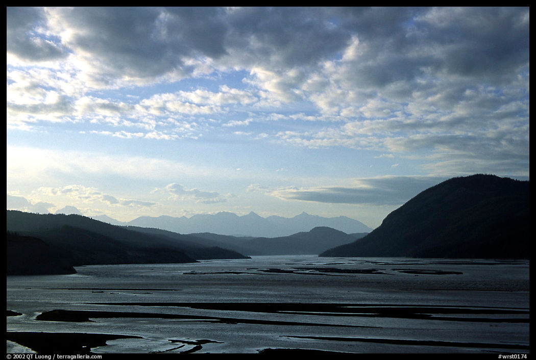 Wide valley with Copper river in the foregroud, Chitina river in the far. Wrangell-St Elias National Park