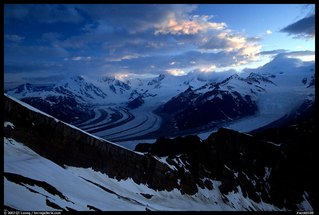 The Wrangell range seen from Mt Donoho, sunrise. Wrangell-St Elias National Park, Alaska, USA.