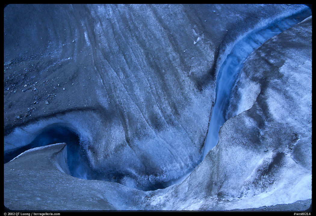 Stream and ice on on Root glacier. Wrangell-St Elias National Park, Alaska, USA.