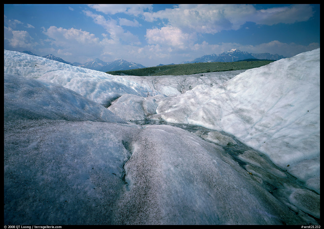 Root Glacier with stream on ice. Wrangell-St Elias National Park, Alaska, USA.