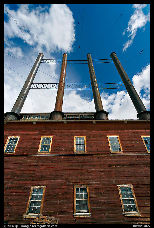 Kennecott power plant and smokestacks. Wrangell-St Elias National Park, Alaska, USA.