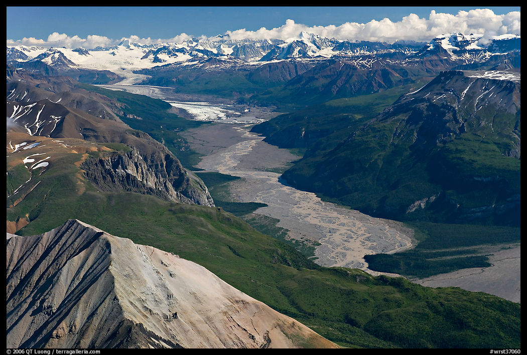 Aerial view of Nizina River. Wrangell-St Elias National Park, Alaska, USA.