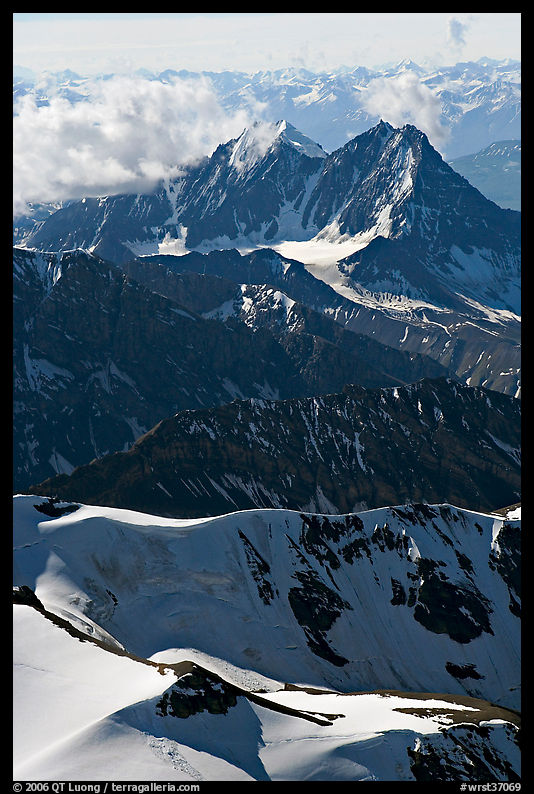 Aerial view of rugged peaks, Saint Elias Mountains. Wrangell-St Elias National Park