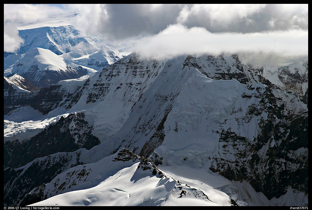 Aerial view of mountain with steep icy faces. Wrangell-St Elias National Park