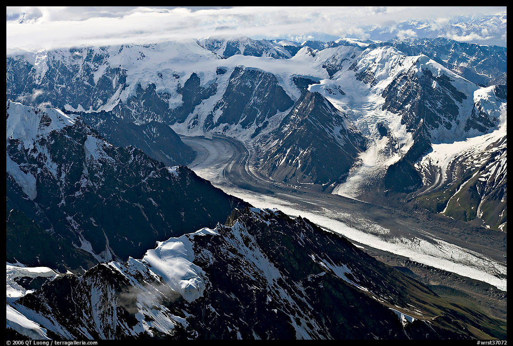 Aerial view of glacier, University Range. Wrangell-St Elias National Park, Alaska, USA.