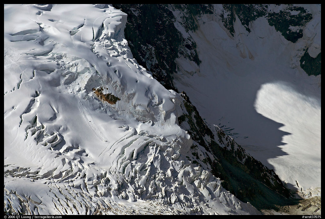 Aerial view of crevasses on steep glacier. Wrangell-St Elias National Park, Alaska, USA.