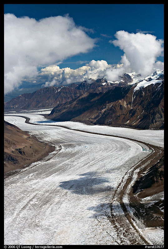 Aerial view of Barnard Glacier. Wrangell-St Elias National Park, Alaska, USA.