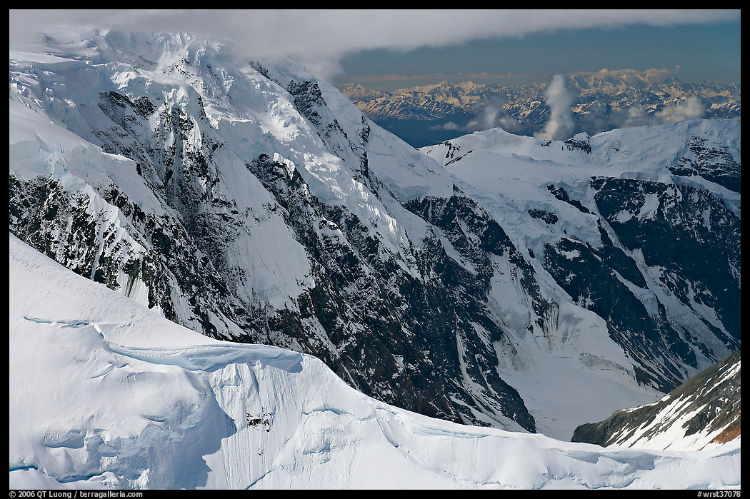 Aerial view of glaciated peak, University Range. Wrangell-St Elias National Park, Alaska, USA.