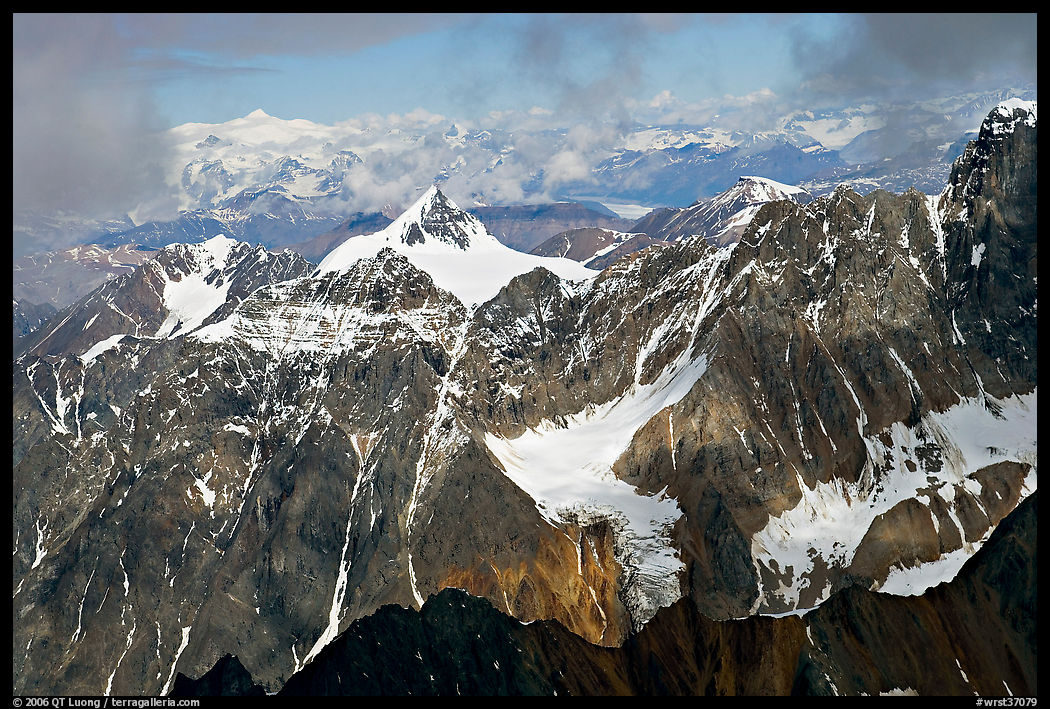 Aerial view of rocky peaks, University Range. Wrangell-St Elias National Park
