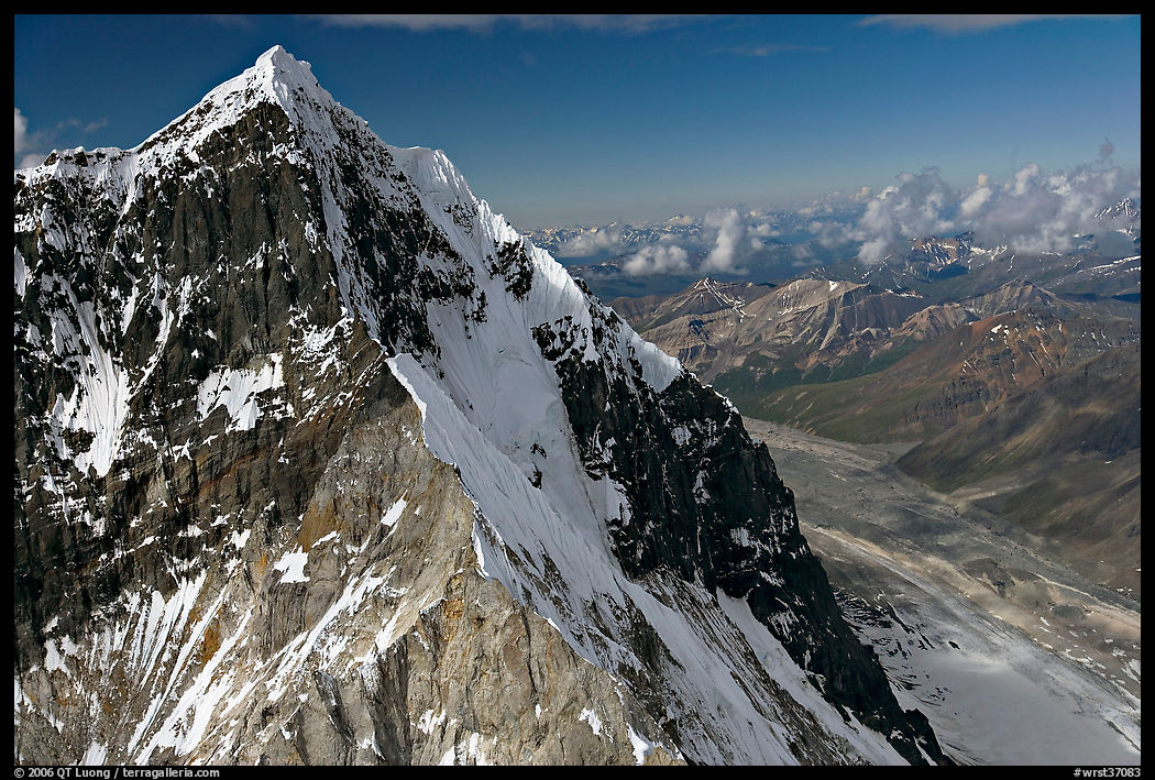 Aerial view of ice-covered peak, University Range. Wrangell-St Elias National Park
