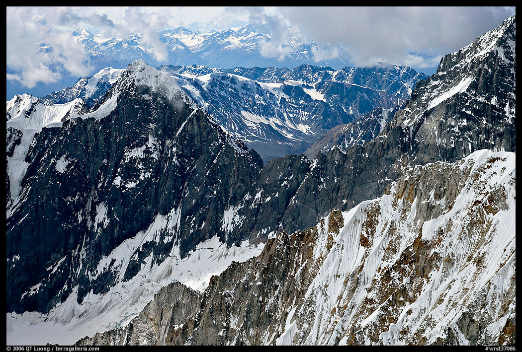 Aerial view of rugged peaks in the University Range. Wrangell-St Elias National Park
