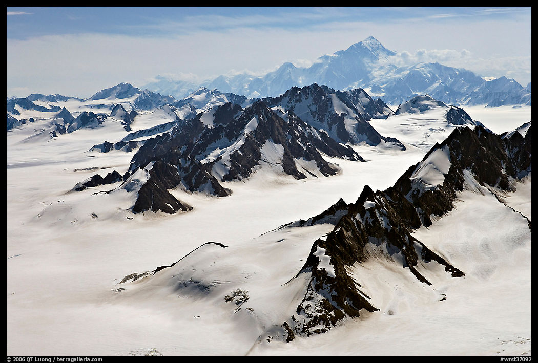 Aerial view of Jefferies Glacier and Mount St Elias. Wrangell-St Elias National Park, Alaska, USA.