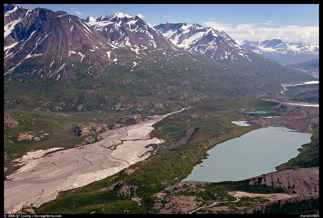 Aerial view of Ross Geen Lake and Granite Range. Wrangell-St Elias National Park