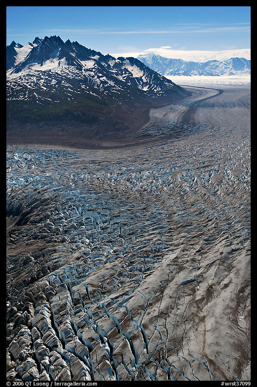 Aerial view of crevasses on Tana Glacier. Wrangell-St Elias National Park, Alaska, USA.