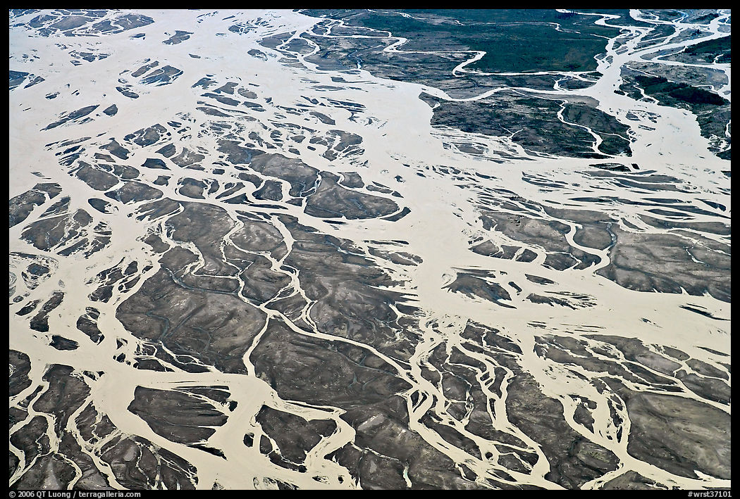 Aerial view of river braids. Wrangell-St Elias National Park, Alaska, USA.