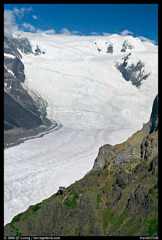 Aerial view of Erie Mine and Root Glacier. Wrangell-St Elias National Park, Alaska, USA.