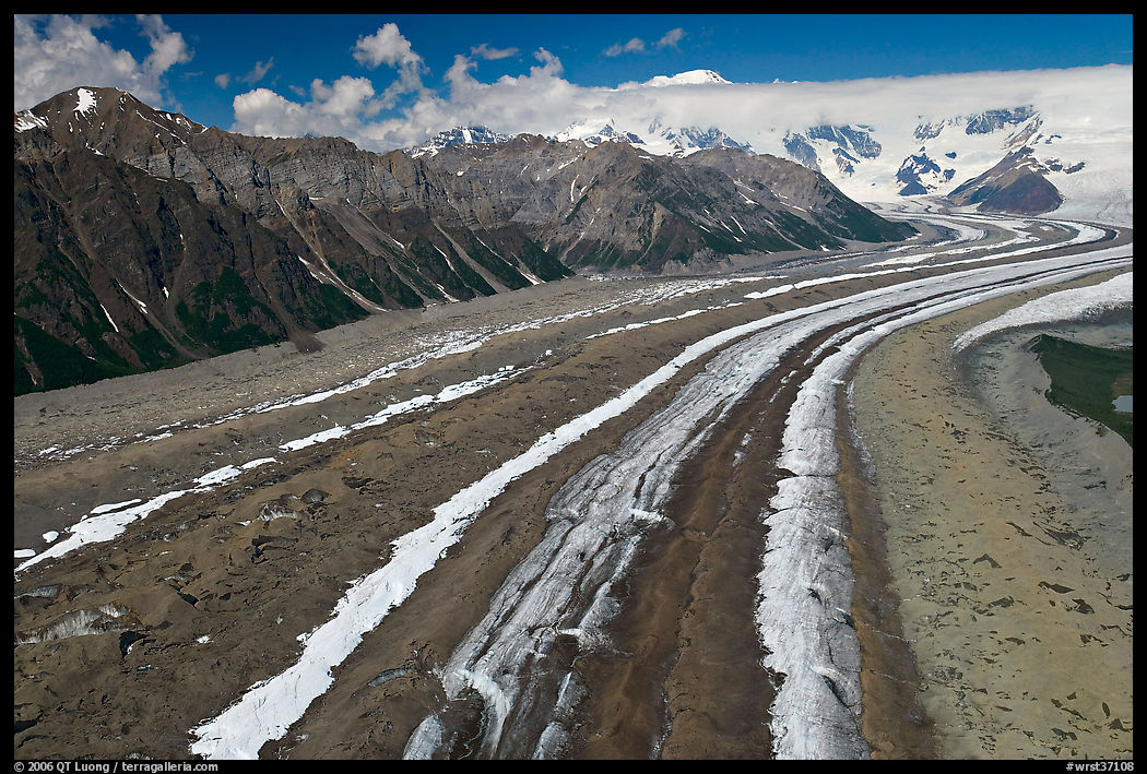Aerial view of Kennicott Glacier. Wrangell-St Elias National Park, Alaska, USA.