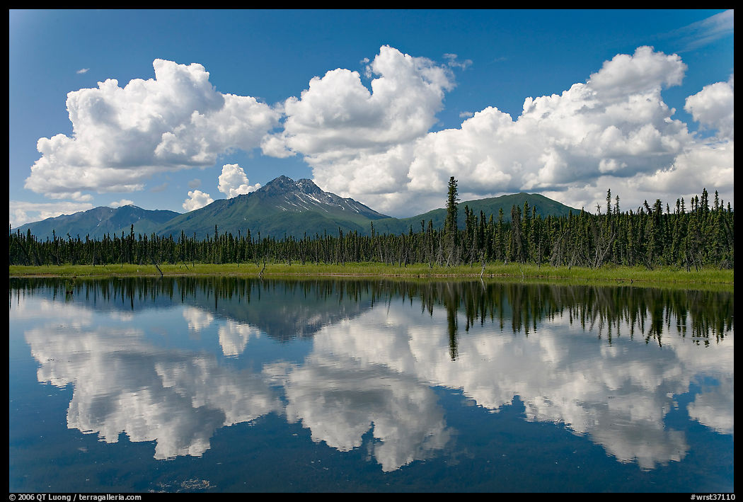Clouds, mountains, and reflections. Wrangell-St Elias National Park, Alaska, USA.