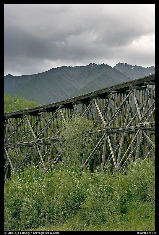 Historic CR and NW Gilahina trestle. Wrangell-St Elias National Park, Alaska, USA.