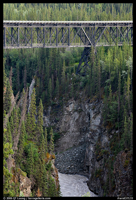Kuskulana gorge, river, and bridge. Wrangell-St Elias National Park, Alaska, USA.