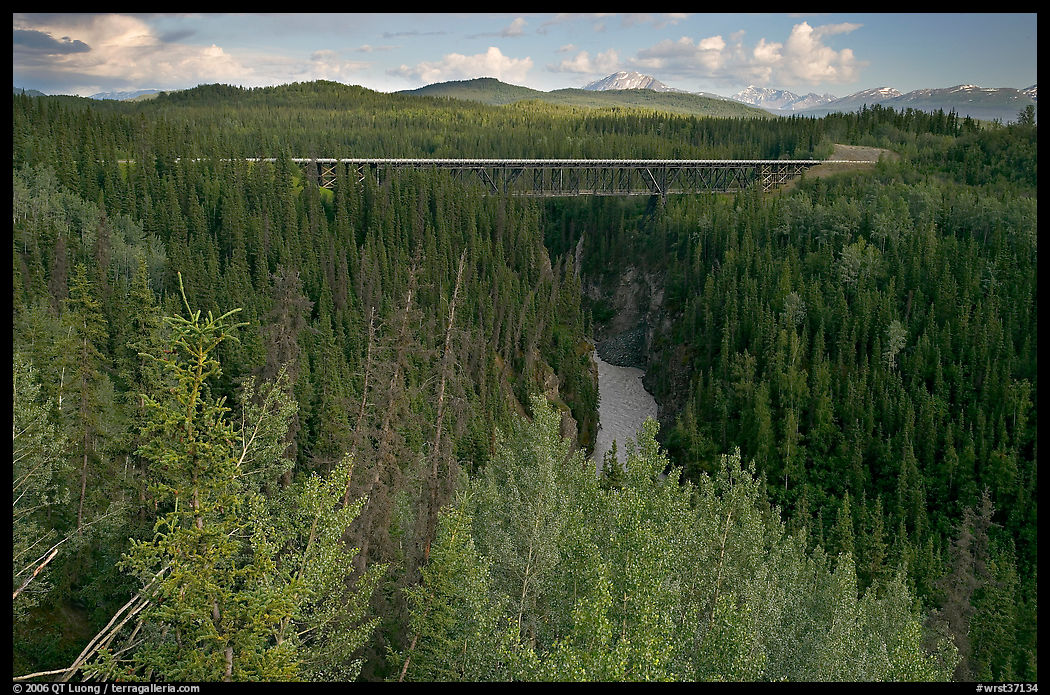 Kuskulana canyon and bridge. Wrangell-St Elias National Park, Alaska, USA.