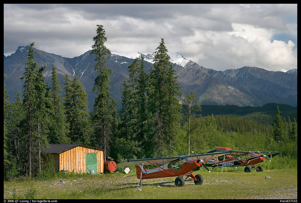 Bush planes at the end of Nabesna Road. Wrangell-St Elias National Park, Alaska, USA.