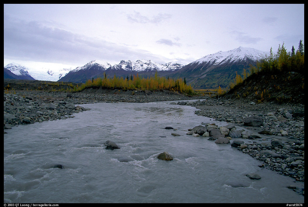 Kenicott River and Wrangell Mountains. Wrangell-St Elias National Park