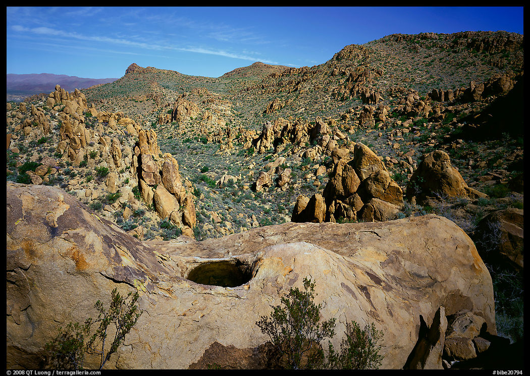 Valley with boulders in Grapevine mountains. Big Bend National Park, Texas, USA.