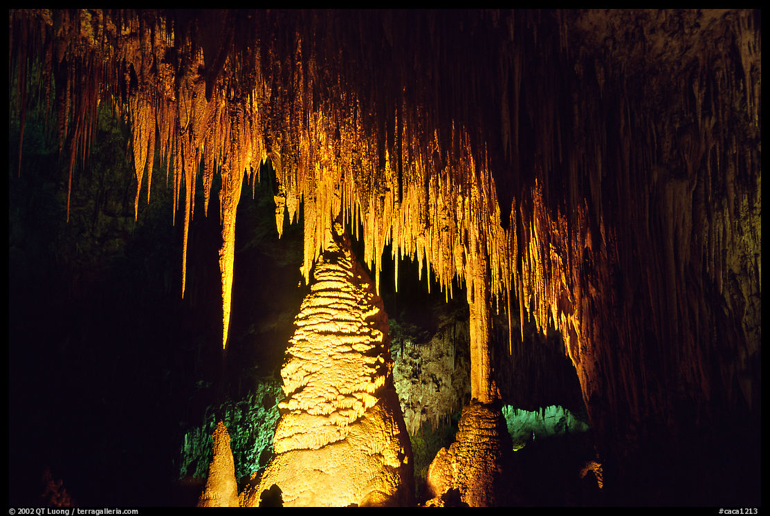Stalactites and columns in big room. Carlsbad Caverns National Park, New Mexico, USA.