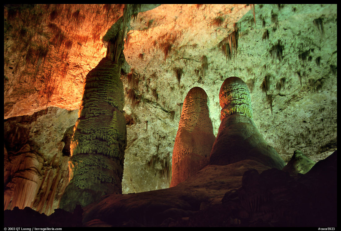 Tall columns in Hall of Giants. Carlsbad Caverns National Park, New Mexico, USA.