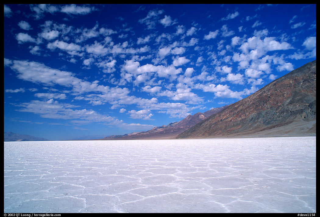 Salt flats at Badwater, mid-day. Death Valley National Park, California, USA.