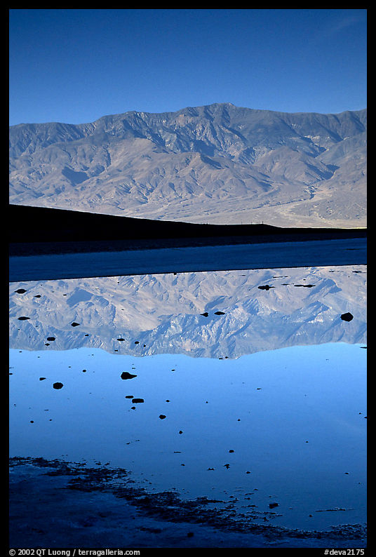 Panamint range reflected in pond at Badwater, early morning. Death Valley National Park, California, USA.