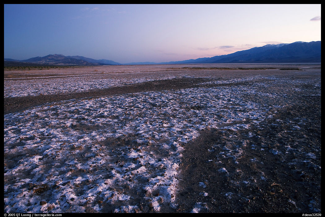 Salt formations on Valley floor, dusk. Death Valley National Park, California, USA.